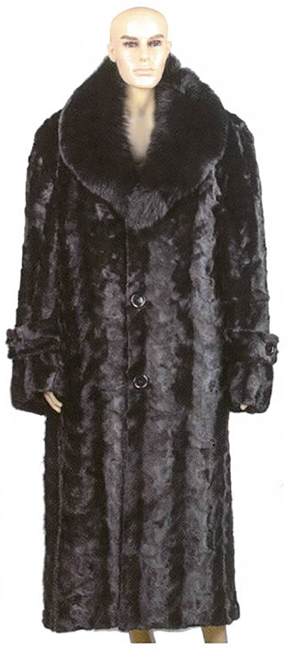 Winter Fur Black Mink Paws Pea Full Length Coat With Full Skin Fox Collar M69F01BKF.